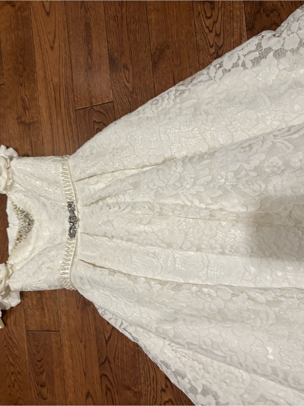 Girls White Lace Party Dress with Beaded Waist